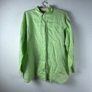 J. Jill Love Linen Womens Button Down Casual Shirt Top Medium Green Long Sleeve